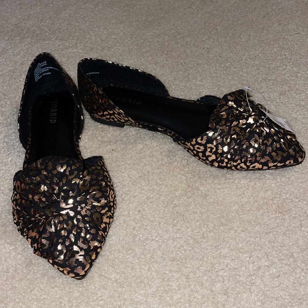 Nwt-Cute Leopard Print Metallic Bow Pointed Toe W… - image 2